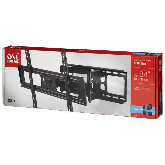 One For All WM4661 Supporto da Parete per Tv Montaggio a Muro Girevole 120° e Inclinabile 15° Dimensioni Schermo 32-84'' Massimo Peso 60Kg Nero
