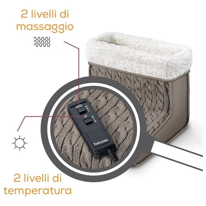 Beurer FWM40 – Massaggiatore elettrico per piedi, tecnologia massaggio Shiatsu + calore, 2 livelli di intensita', Alimentazione a rete, Funzioni: riscaldamento integrato e soffice fodera lavabile, Colore Beige
