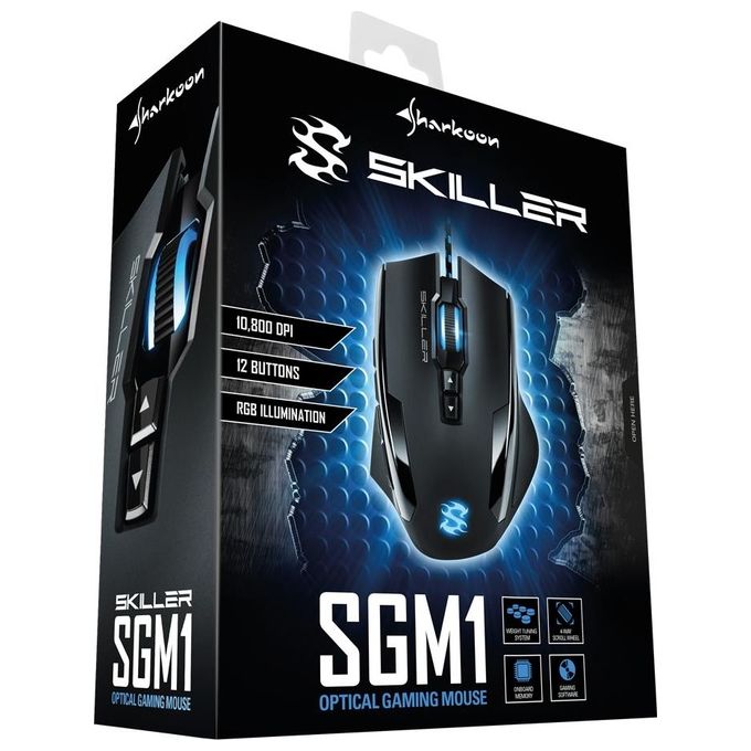 Sharkoon Skiller SGM1 Mouse Gaming 10800 Dpi Max Rgb Usb 1,8mt Nero