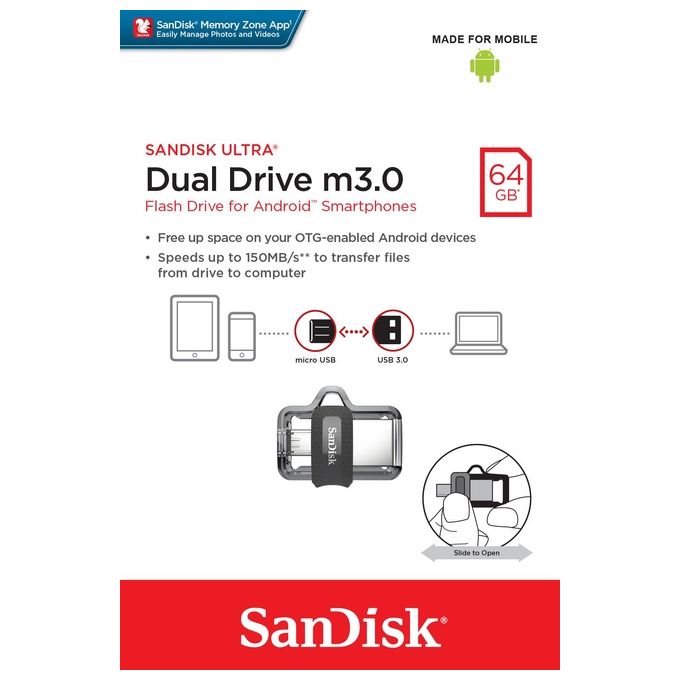 Sandisk flashpen dual Usb3.0-micro otg 64gb