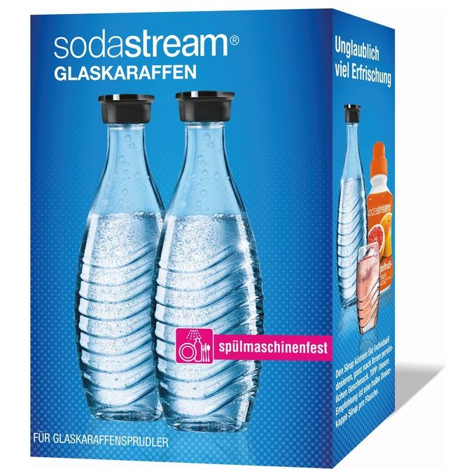 SodaStream Glass Carafe Duo Pack – Accessorio gasatore, 2 bottiglie in vetro da 0,7 L, lavabili in lavastoviglie, design elegante trasparente