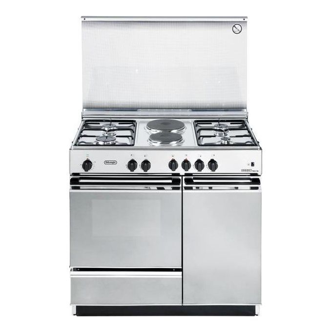 De Longhi SEX 8542 N ED Linea Smart Cucina a Gas Libera Installazione Forno Elettrico 4 Fuochi + 2 Piastre Elettriche Classe energetica B Grill Elettrico Coperchio in Cristallo 3 Funzioni 86 cm Acciaio Inox