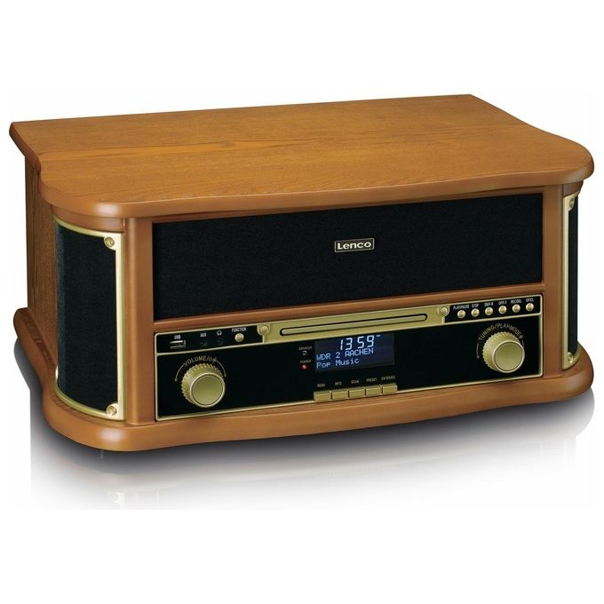 Lenco TCD-2571 Giradischi Bluetooth con Altoparlante Radio DAB Lettore CD in Legno