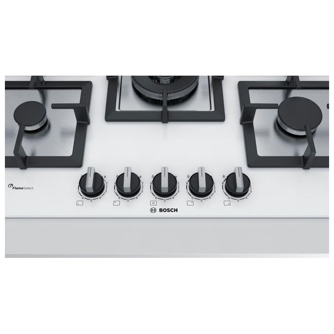 Bosch PPQ7A2B20 Serie 6 Piano Cottura a Gas 5 Zone Griglie in Ghisa FlameSelect 75 cm Bianco