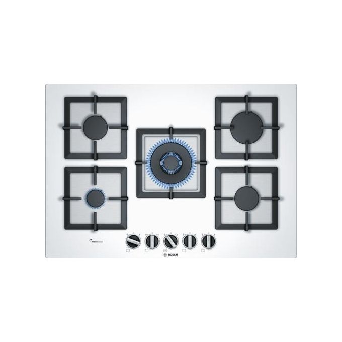 Bosch PPQ7A2B20 Serie 6 Piano Cottura a Gas 5 Zone Griglie in Ghisa FlameSelect 75 cm Bianco
