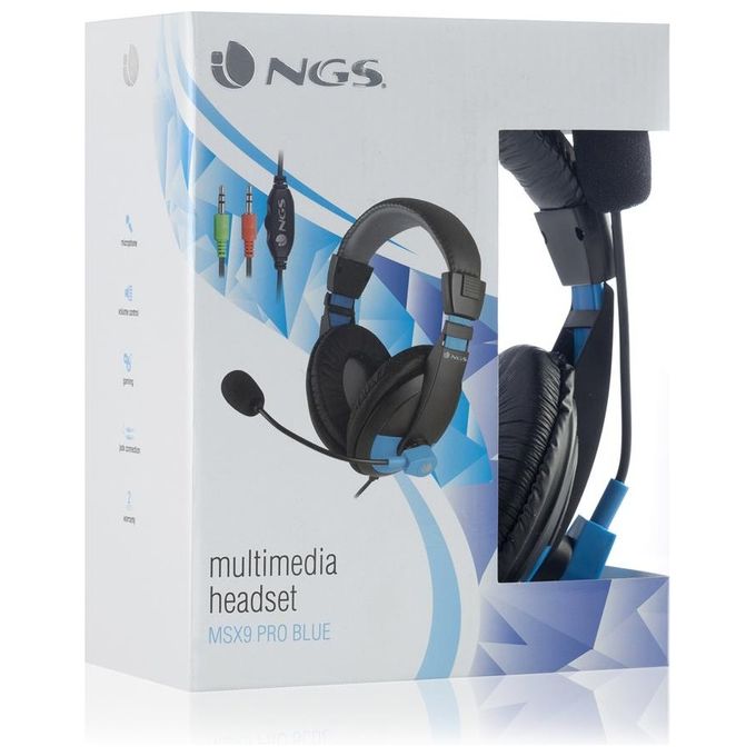 NGS MSX9 Pro Auricolare Cablato a Padiglione Musica e Chiamate Nero-Blu