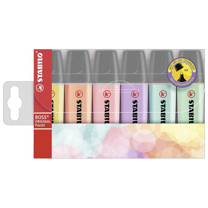 Evidenziatore - STABILO BOSS ORIGINAL Pastel - Astuccio da 6 - Colori assortiti