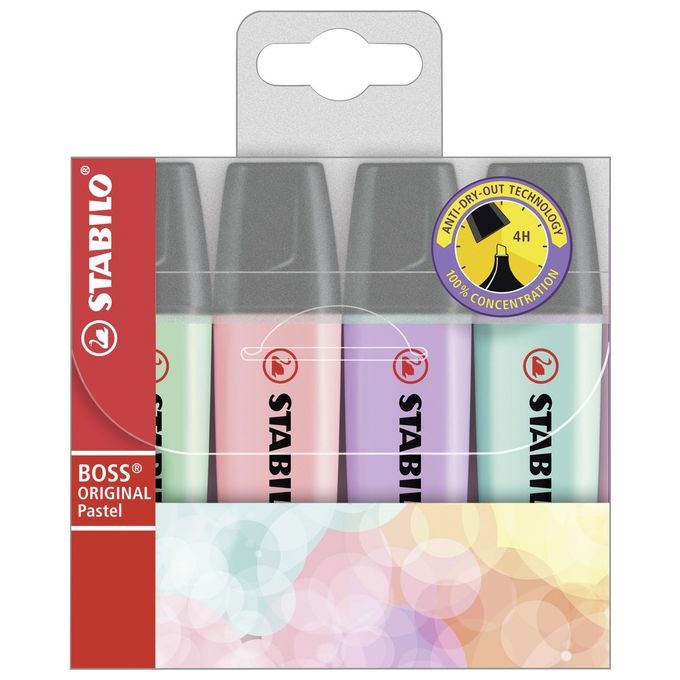 Evidenziatore - STABILO BOSS ORIGINAL Pastel - Astuccio da 4 - Colori assortiti