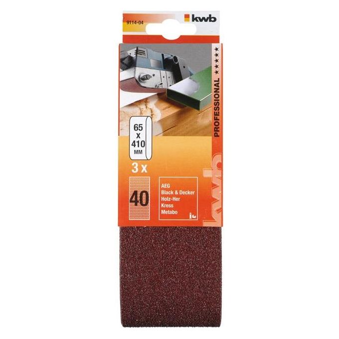 Kwb Nastri Abrasivi Per Legno E Metallo 65X410Mm 3 Pezzi