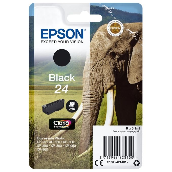 Epson 24 5.1 ml nero originale cartuccia dinchiostro per Expression Photo XP-55, 750, 760, 850, 860, 950, 960, Expression Premium XP-750, 850