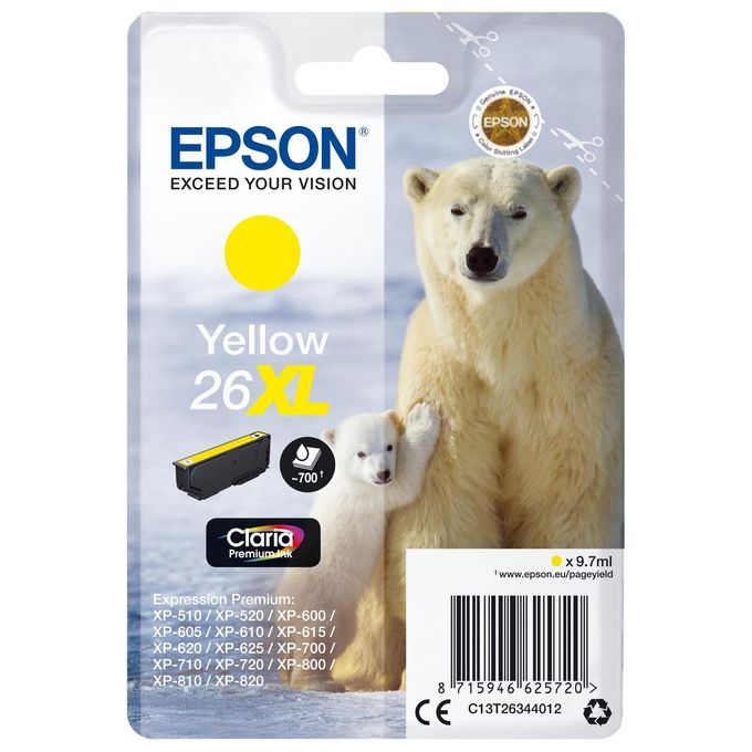 Epson 26XL 9.7 ml misura XL giallo originale blister con radiofrequenza - allarme acustico cartuccia dinchiostro per Expression Premium XP-510, 520, 600, 605, 610, 615, 620, 625, 700, 710, 720, 800, 810, 820
