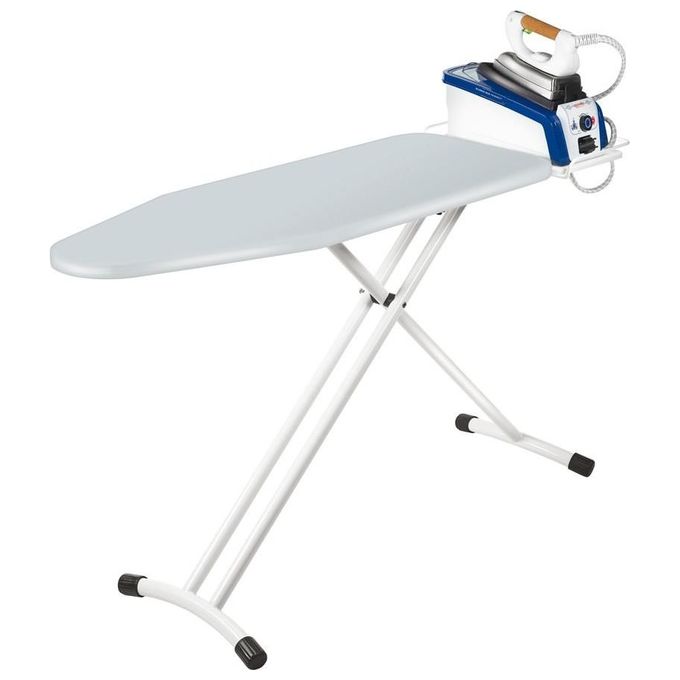 Polti Vaporella Essential FPAS0044 - Asse da stiro pieghevole, 122×43,5 cm, struttura acciaio, altezza 74-94 cm, supporto ferro-caldaia, rivestimento cotone imbottito, funzioni: griglia poggia?caldaia - apertura rapida - telo lavabile, colore grigio-bianc