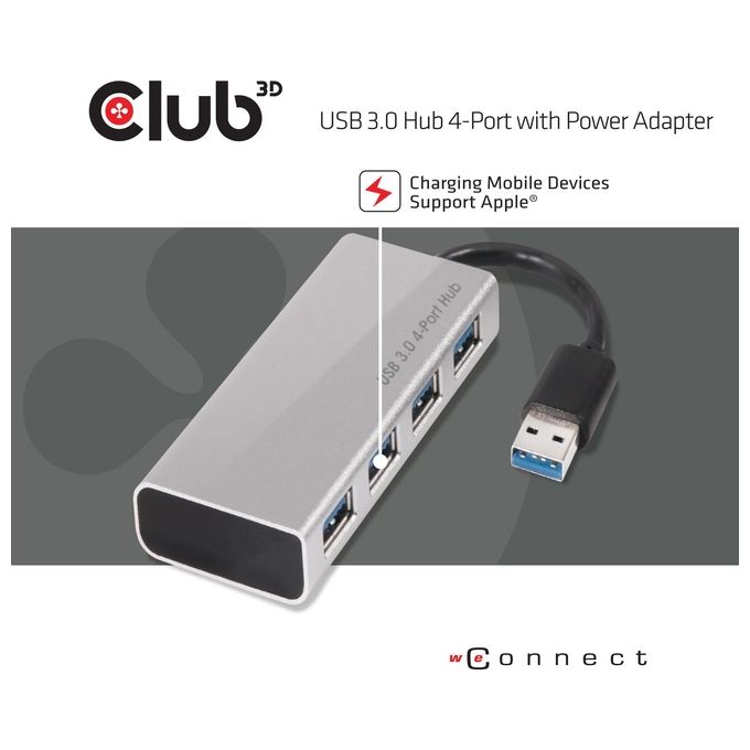 Club3D Adattatore Usb 3.0 4 Port Aluminium Casing