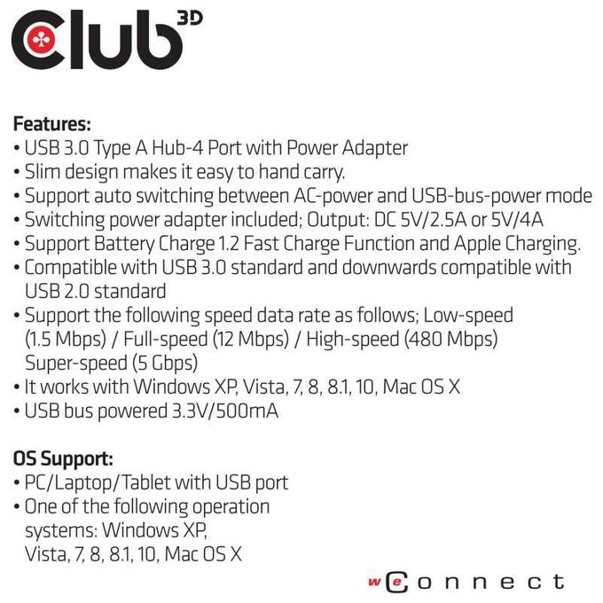 Club3D Adattatore Usb 3.0 4 Port Aluminium Casing