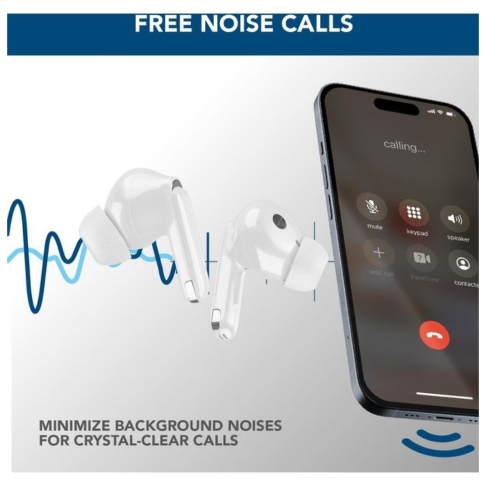 Cellular Line ECLIPSE Auricolari In-Ear Wireless con Custodia di Ricarica Bluetooth con Tecnologia ANC ed ENC Playtime Totale 18 Ore Bianco