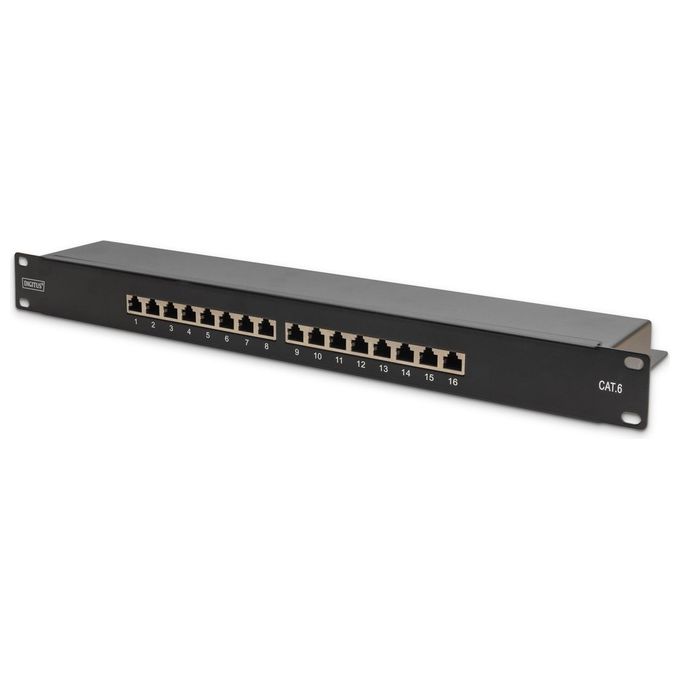 Digitus Pannello Patch 19'' Schermato 16 Porte 8 Poli Rj45 per Reti Categoria 6 1 Unita' Nero