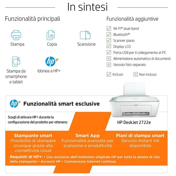 [ComeNuovo] HP DeskJet 2722e All-in-One  Stampante Multifunzione Getto Termico d'Inchiostro