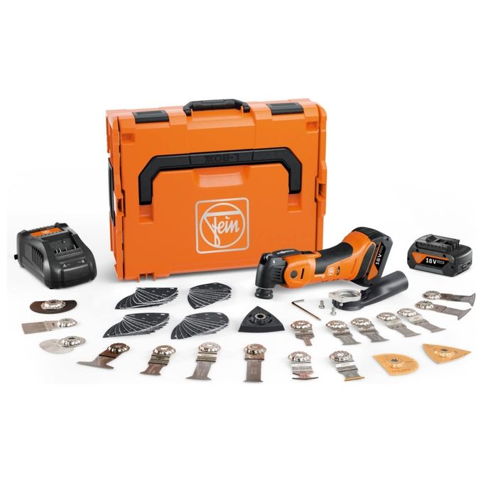 Fein Multimaster AMM 700 MAX TOP 4AH AS Utensile Multifunzione con 60 Accessori Taglio