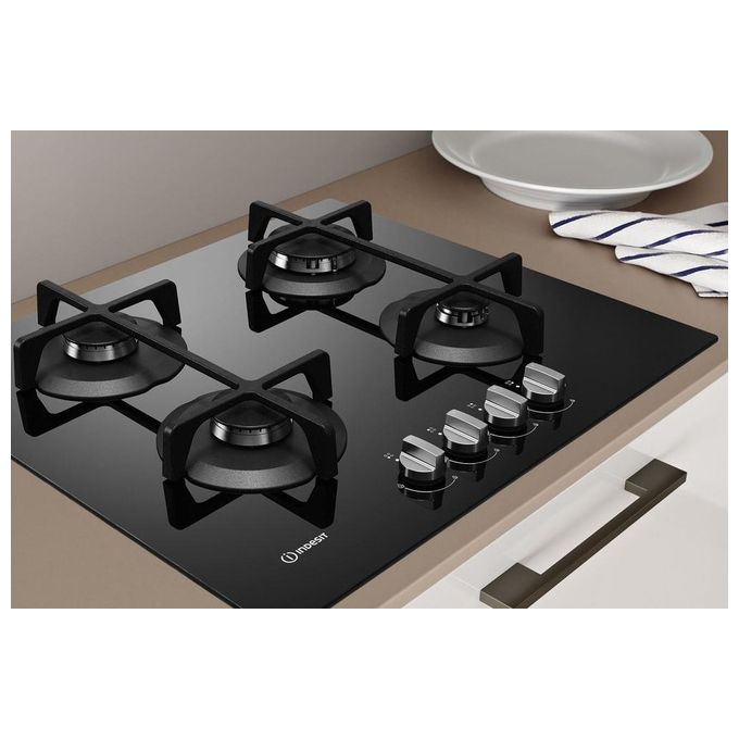 Indesit ING 61T-BK Piano Cottura a Gas 4 Zone Griglie	in Ghisa 59 cm Nero