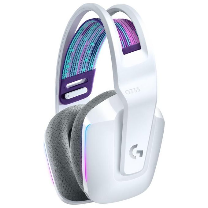 Logitech G733 Lightspeed Cuffia Wireless con Microfono Gaming con Fascia per la Testa a Sospensione Lightsync RGB Tecnologia Microfono Blue Voice e Driver Audio Pro-G Bianco