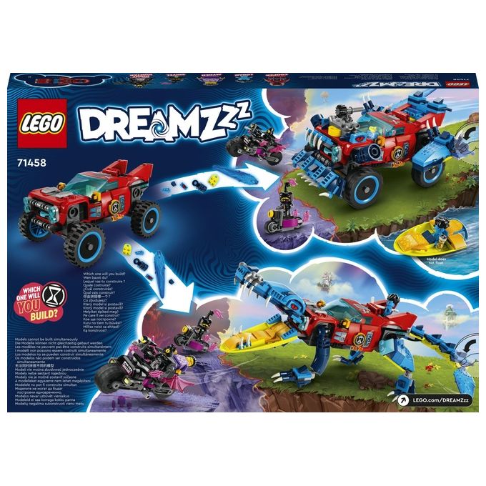 LEGO DREAMZzz 71458 Auto-Coccodrillo, Giocattolo 2in1 da Monster Truck a Macchina-Animale con Jayden e il Cacciatore Notturno