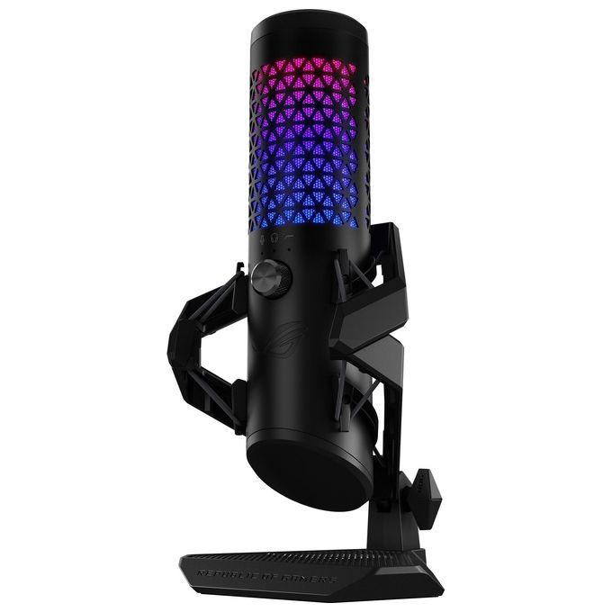 ASUS ROG Carnyx RGB Microfono USB a condensatore da 25mm Gaming, Streaming, Podcast, 192kHz-24-bit, Cardioide, Filtro passa-alto-pop integrato, Disattivazione Audio One-touch, Aura Sync RGB, Nero