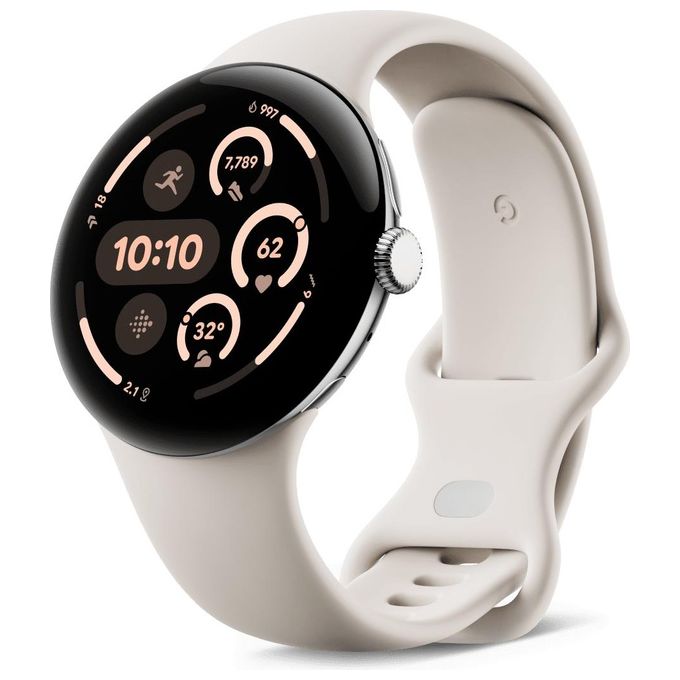 Google Pixel Watch 3 45mm Bluetooth-WiFi Cassa in alluminio argento lucido cinturino sportivo grigio creta