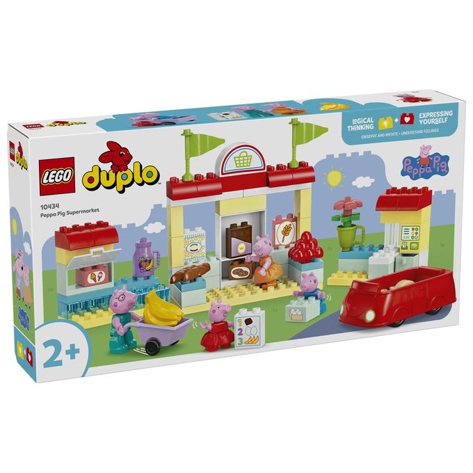 LEGO DUPLO Il Supermercato di Peppa Pig con 4 Personaggi, Set con Macchina Giocattolo e Negozio da Costruire in Mattoncini