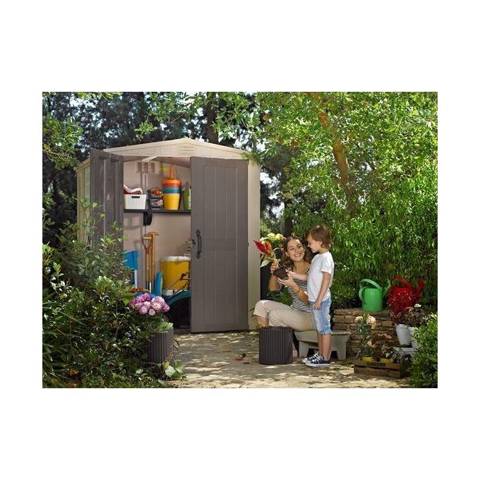 Keter K209872 Factor Casetta da Giardino in Resina 178x195x208 cm Pavimento e Mensole Incluse colore Beige