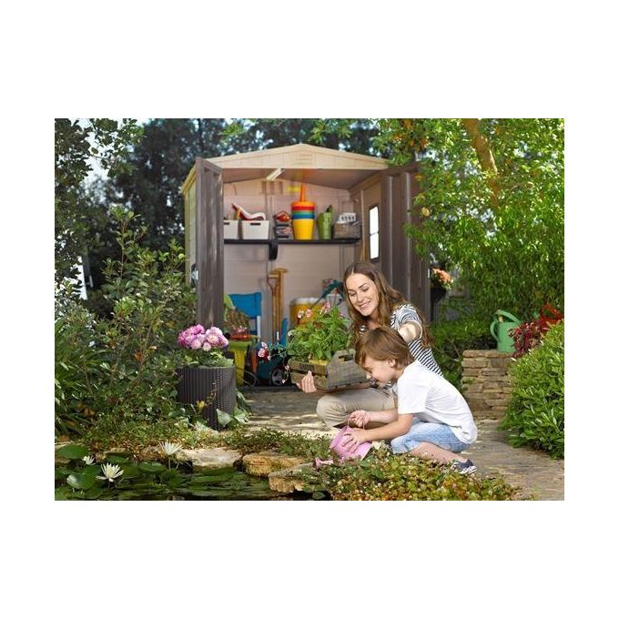 Keter K209872 Factor Casetta da Giardino in Resina 178x195x208 cm Pavimento e Mensole Incluse colore Beige