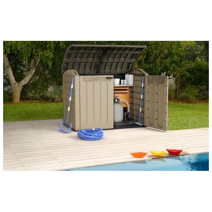 Keter 17199414 Store-It-Out Ultra Box Portattrezzi in Resina 2000L Pavimento Incluso Chiusura Lucchettabile colore Beige e Marrone