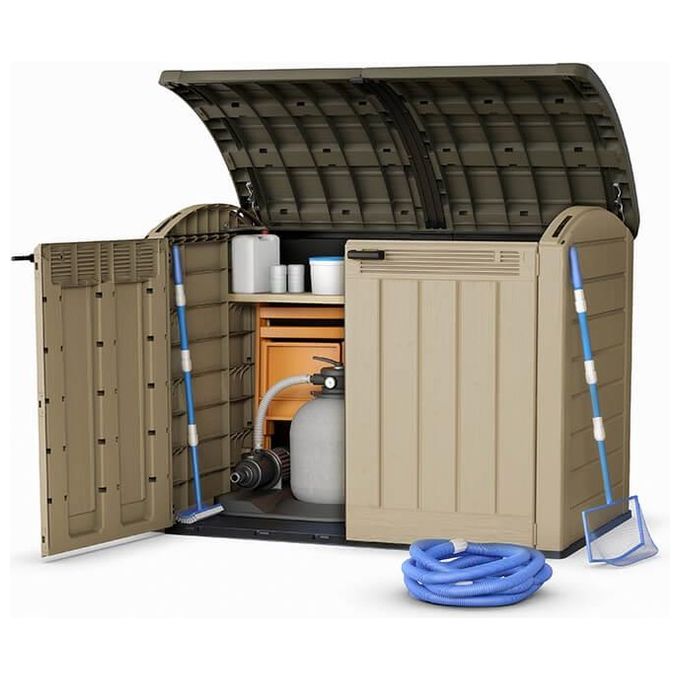 Keter 17199414 Store-It-Out Ultra Box Portattrezzi in Resina 2000L Pavimento Incluso Chiusura Lucchettabile colore Beige e Marrone