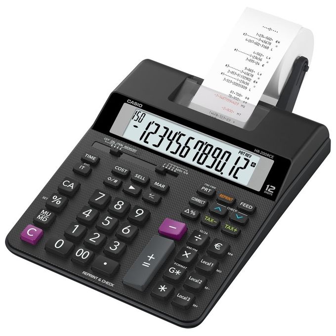 Casio Calcolatrice Scrivente Portatile Display a 12 Cifre Nero