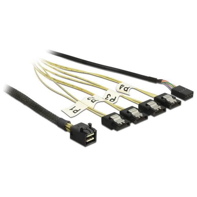 DeLOCK Mini SAS HD SFF-8643-4xSATA 7p 0.5mt Nero-Argento-Giallo