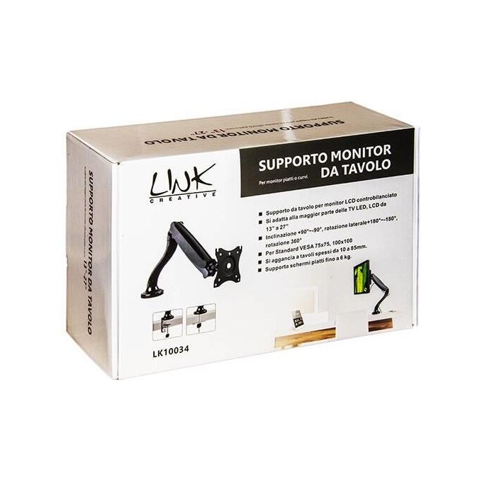 Link LK10034 Braccio Supporto da Tavolo a Gas per Monitor Fissaggio a Morsa