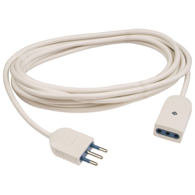 Polypool PP0382 Prolunga 5mt 10A Bianca Lineare da 5m Cavo H05vv-f 3x0,75mm Spina e Presa 10A