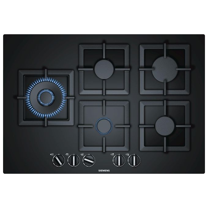 Siemens EP7A6SB20 Linea iQ500 Piano Cottura a Gas 5 Zone 1 turboWok stepFlame 9 Livelli di potenza Griglie in Ghisa 75cm Nero
