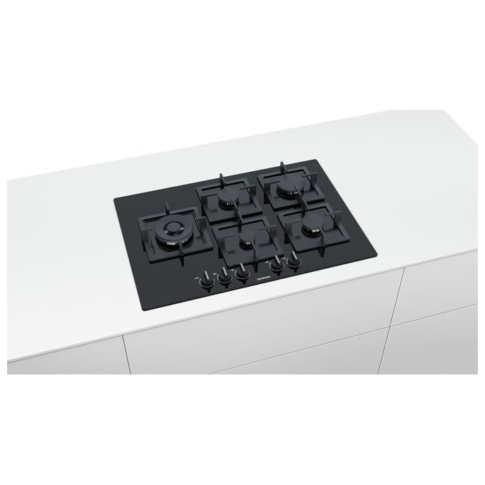 Siemens EP7A6SB20 Linea iQ500 Piano Cottura a Gas 5 Zone 1 turboWok stepFlame 9 Livelli di potenza Griglie in Ghisa 75cm Nero