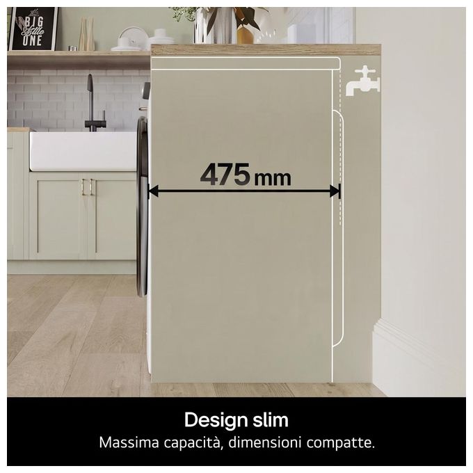 LG AI DD F2R3S09AIDD Lavatrice Slim a Carica Frontale 9kg Serie R3 Lavatrice Classe A -10% 1200 giri AI Wash Motore Inverter Direct Drive Smart Diagnosis Libera installazione Bianca