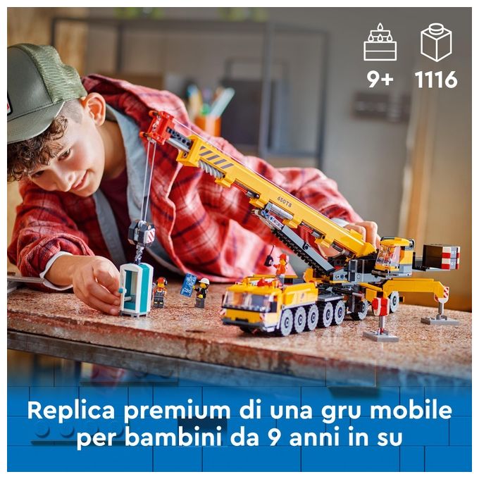 LEGO City Gru da Cantiere Mobile Gialla Giochi Creativi per Bambini e Bambine da 9 Anni con Veicolo Giocattolo da Cantiere con Funzioni Realistiche e 4 Minifigure Idea Regalo Divertente 60409