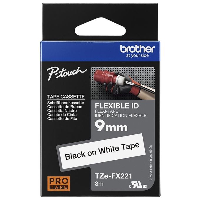 Brother Nastro Tz 9mm Nero Bianco Flessibile