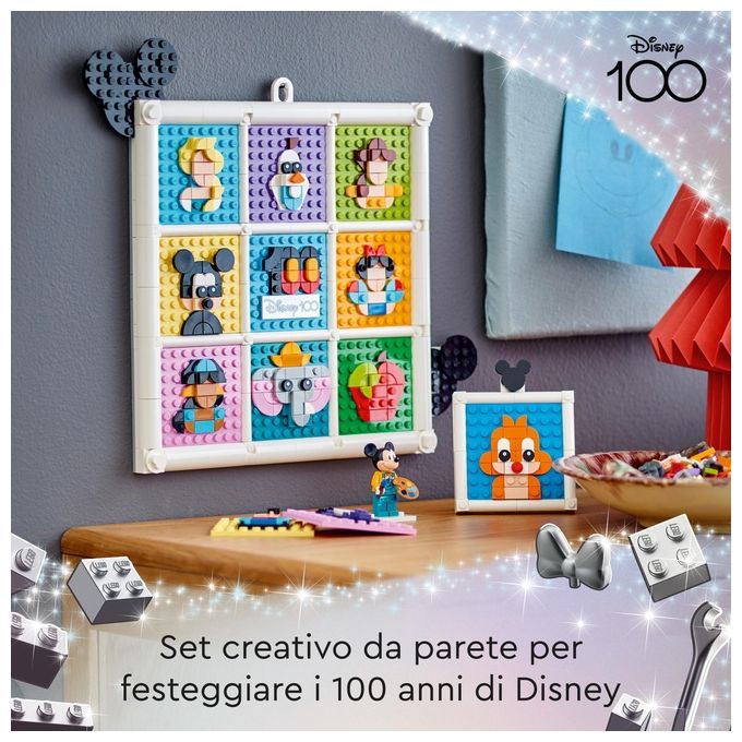 LEGO Disney 43221 100 Anni di Icone Disney, Set Arti e Mestieri con Personaggi, 72 Mosaici da Creare e Minifigure di Topolino