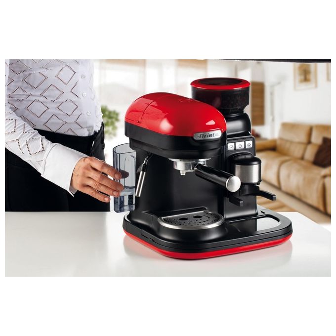 Ariete 1318 - Macchina per Espresso con Macinacaffe' Integrato Moderna Cappuccinatore Montalatte 1080W Rosso-Nero