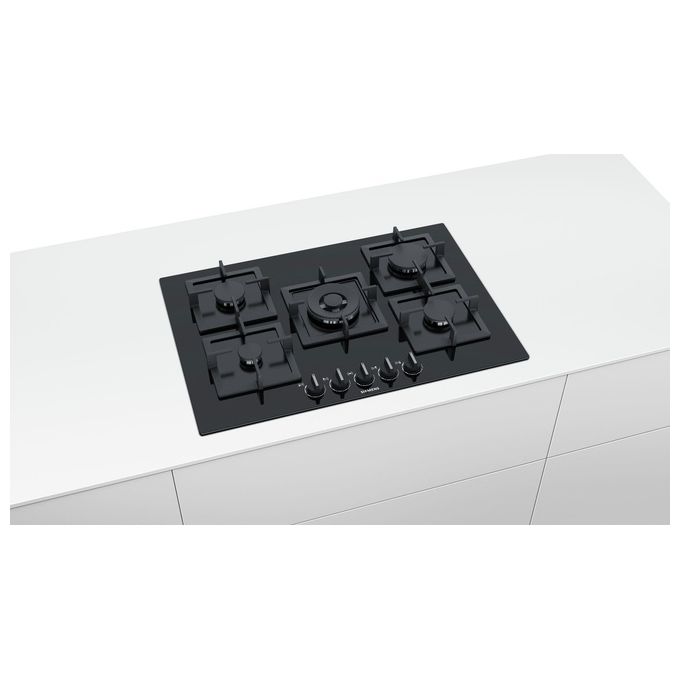 Siemens EP7A6QB20 Linea iQ500 Piano Cottura a Gas 5 Zone 1 TurboWok Centrale stepFlame 9 Livelli di potenza Griglie in Ghisa 70cm Nero