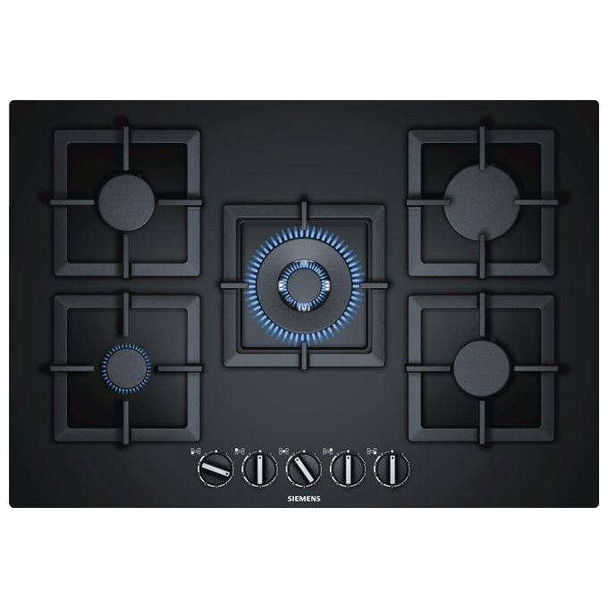 Siemens EP7A6QB20 Linea iQ500 Piano Cottura a Gas 5 Zone 1 TurboWok Centrale stepFlame 9 Livelli di potenza Griglie in Ghisa 70cm Nero
