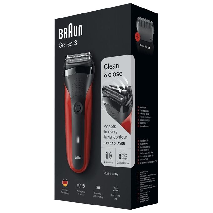 Braun Series 3 300s Foil Shaver Trimmer Rasoio elettrico da barba Rosso