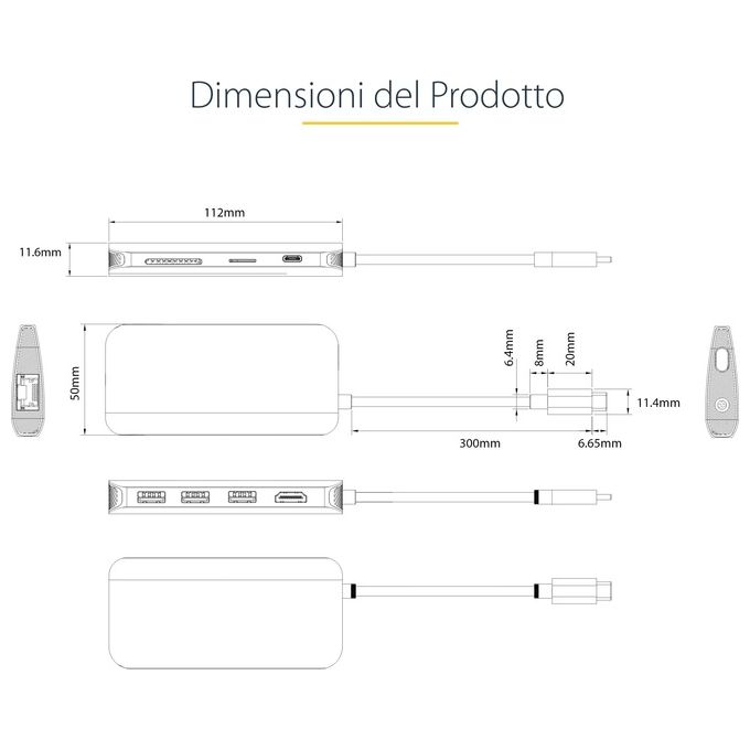 Startech.com Adattatore Multiporta Usb-C Hdmi 4k 60hz Hub Usb-A 5gbps a 3 Porte