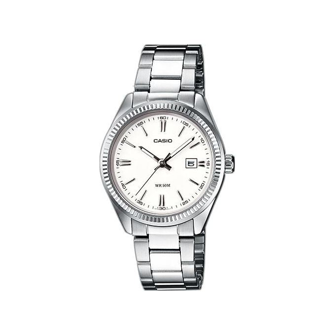 Casio Orologio da Polso Analogico con Date Display Vetro Minerale Bracciale in Acciaio con Chiusura di Sicurezza