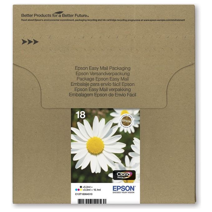 Epson 18 Serie Margherita Cartuccia Originale, Standard, Multipack, 4 Colori, FFP