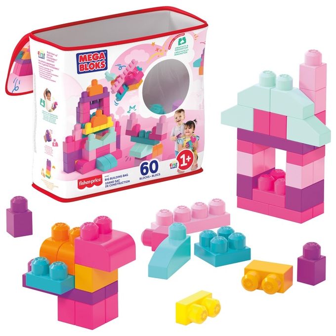 Mega Bloks Sacca Ecologica Maxi Mattoncini 60 Pezzi Rosa